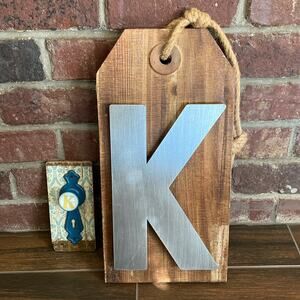 Kirkland’s K blue tin wood 2 pack decorative accents wall or standing artwork